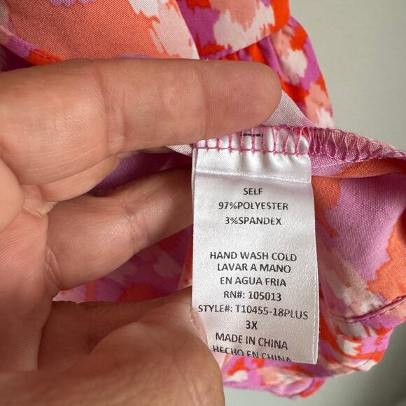 Emily Wonder Top Size 3X Pink Orange Flutter Sleeve Peplum Vivid Colorful Chic - Picture 7 of 12